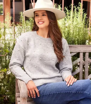 Laurentia Light Heather Gray Pearl Crewneck Sweater - Karen Kane 4L89841