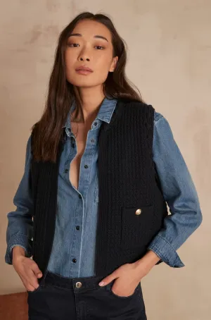 LEA BIS SLEEVELESS NAVY CARDIGAN