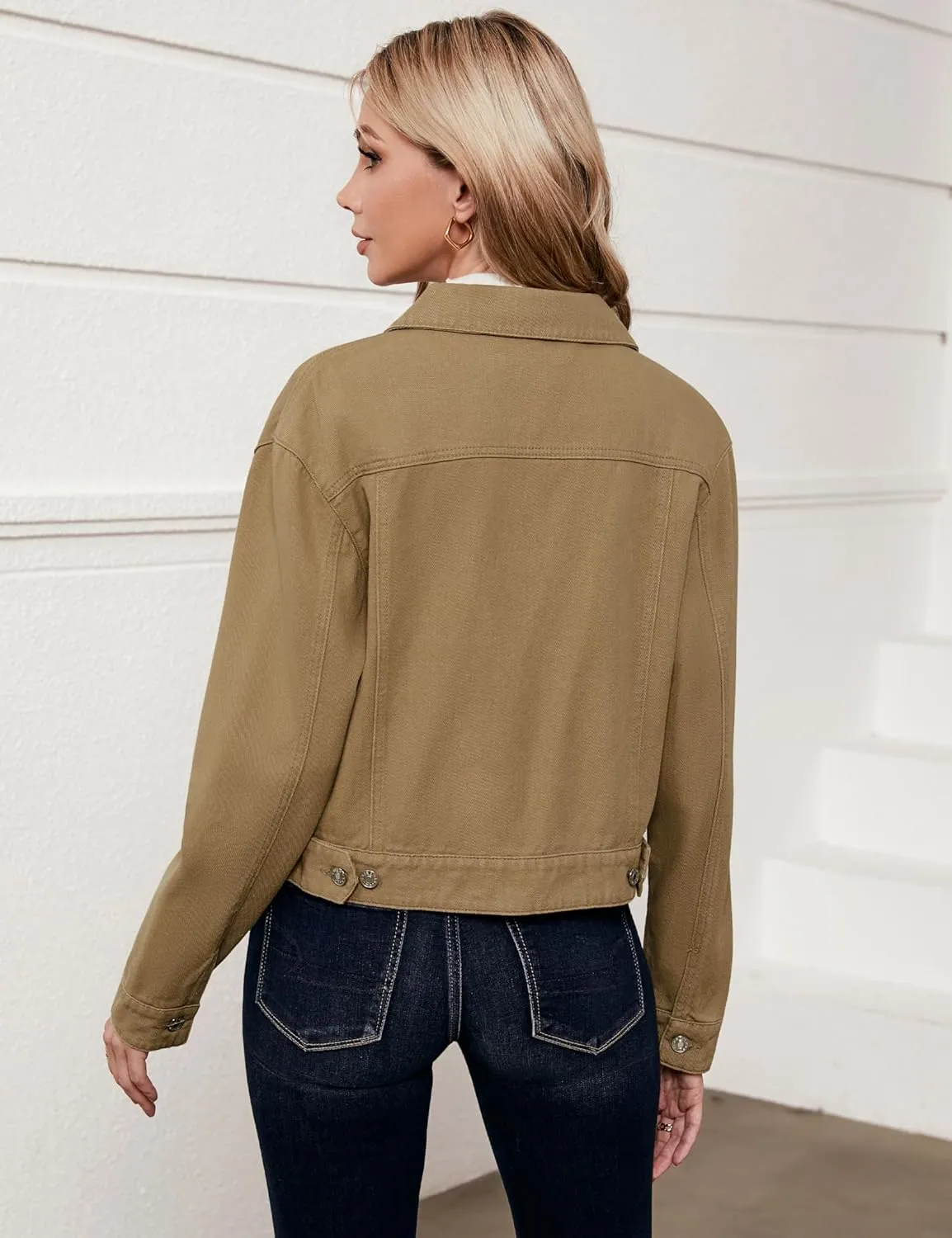 luvamia Denim Jacket for Women Cargo Pocket Lightweight Cropped Jean Jackets Oversized Trucker Shacket Trendy Fashion