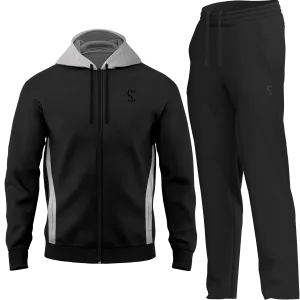 Men's Black Tracksuit Zip up Fleece Hoodie & Joggers