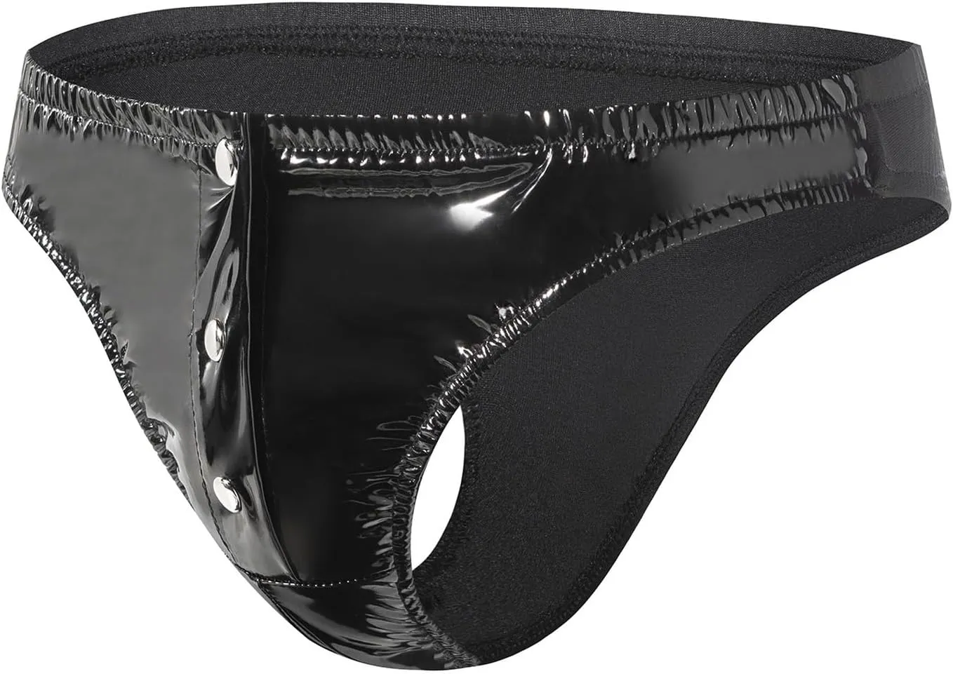 Mens Faux Leather Panties - Sexy Lingerie Soft Ruched Buckled PU Leather Briefs, Black, S-5XL