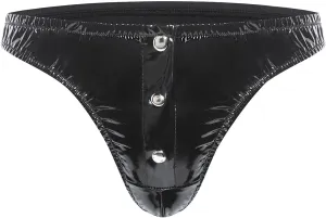Mens Faux Leather Panties - Sexy Lingerie Soft Ruched Buckled PU Leather Briefs, Black, S-5XL