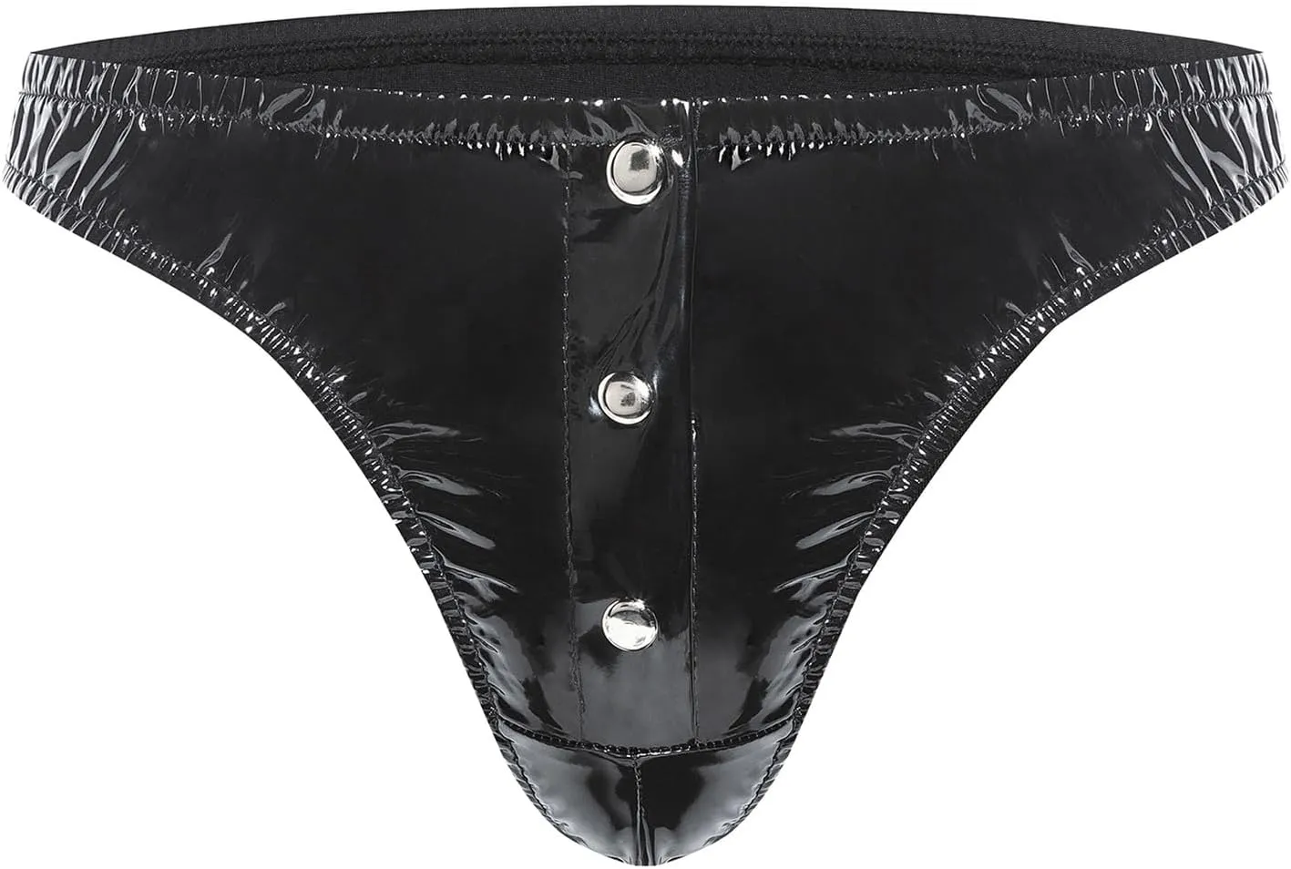 Mens Faux Leather Panties - Sexy Lingerie Soft Ruched Buckled PU Leather Briefs, Black, S-5XL