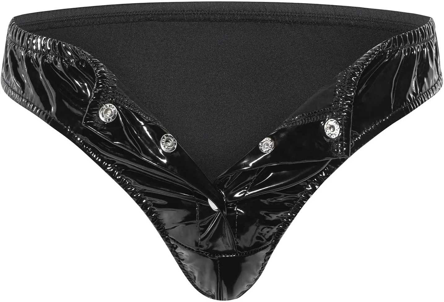 Mens Faux Leather Panties - Sexy Lingerie Soft Ruched Buckled PU Leather Briefs, Black, S-5XL