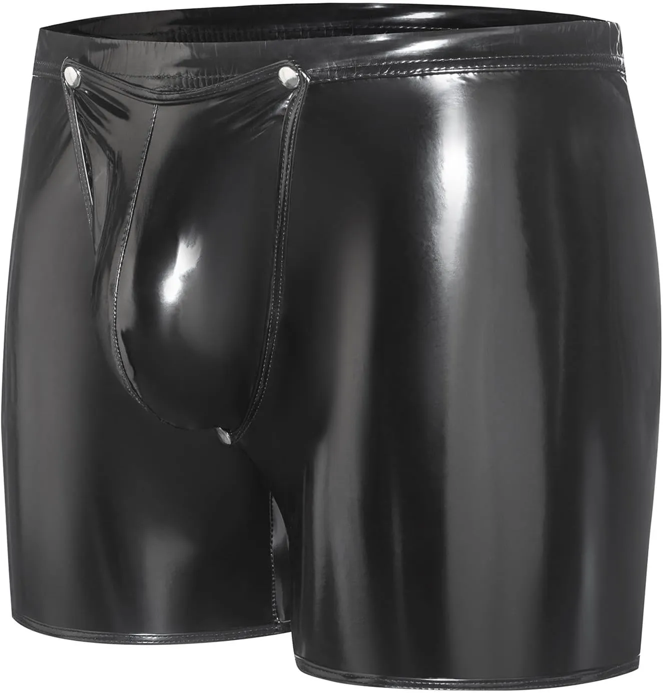Mens Soft Leather Pouch Trunks Underwear - Sexy Wetlook PVC Boxer Brief Underwear, Black, S-5XL