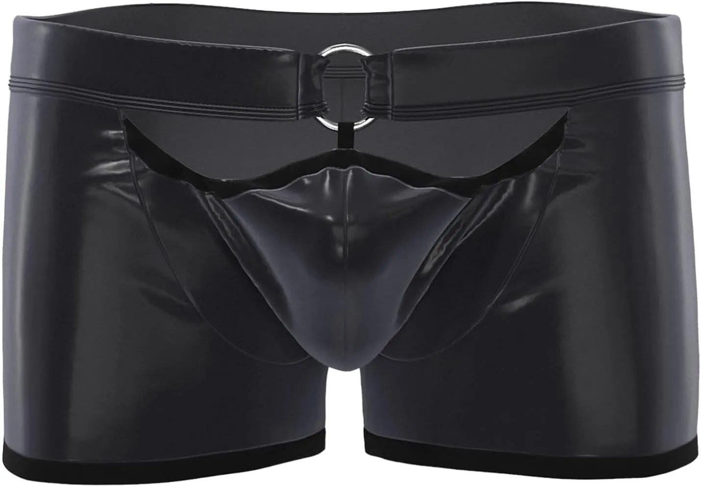 Mens Soft Leather Pouch Trunks Underwear - Sexy Wetlook PVC Boxer Brief Underwear, Black, S-5XL