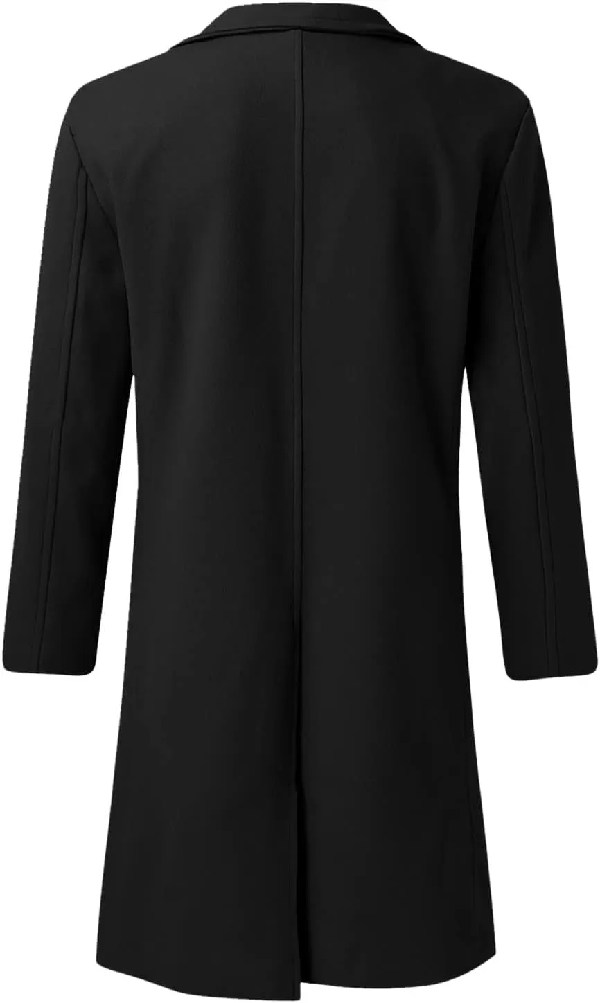 Men's Trench Coat 2024 Trendy Notch Lapel Wool Blend Warm Overcoat Casual Single Breasted Long Jackets