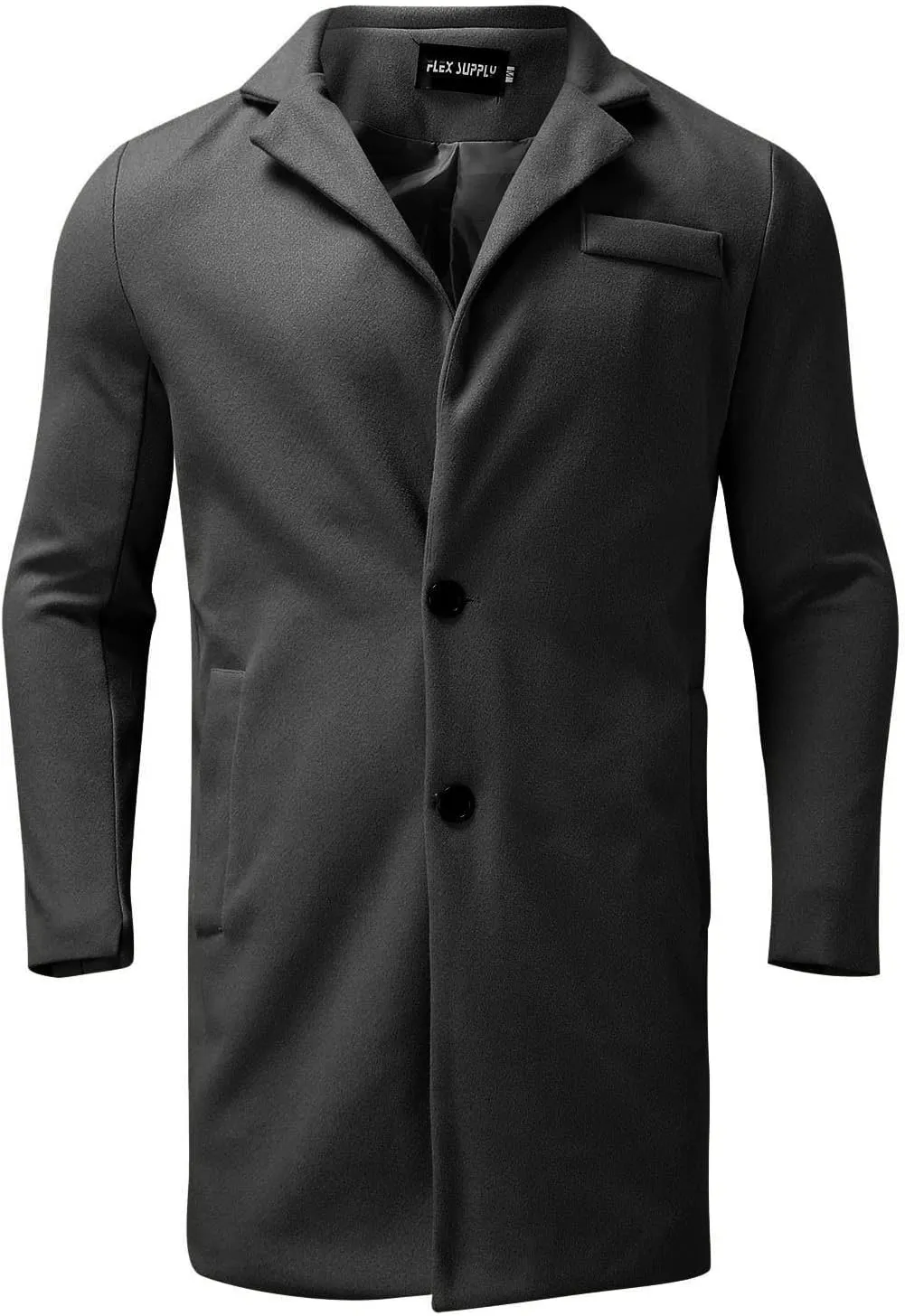 Men's Trench Coat 2024 Trendy Notch Lapel Wool Blend Warm Overcoat Casual Single Breasted Long Jackets