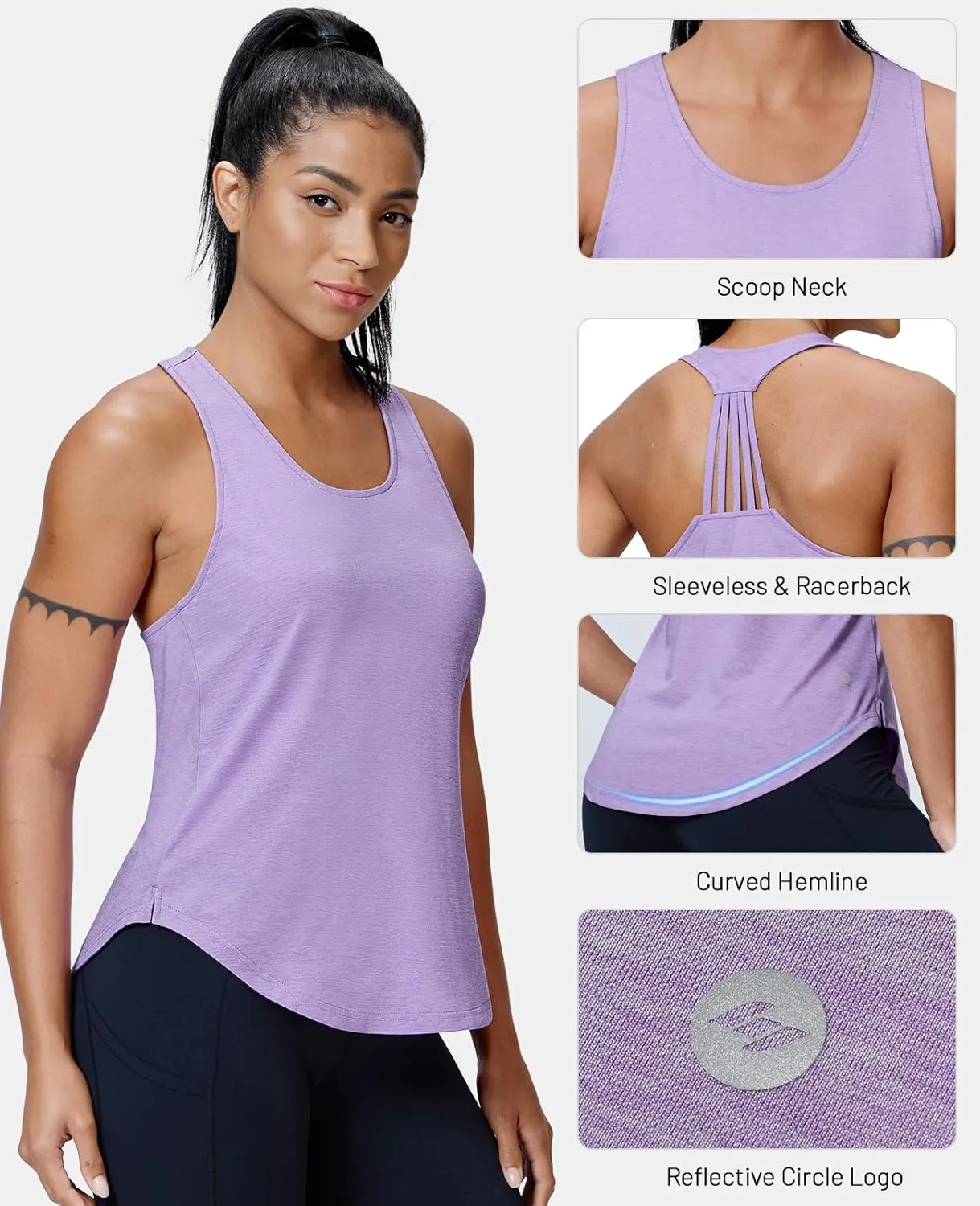 MIER Womens Workout Tank Tops Sleeveless Yoga Athletic Running Dry Fit Shirts Racerback Soft Gym Muscle Tee, Scoop Neck