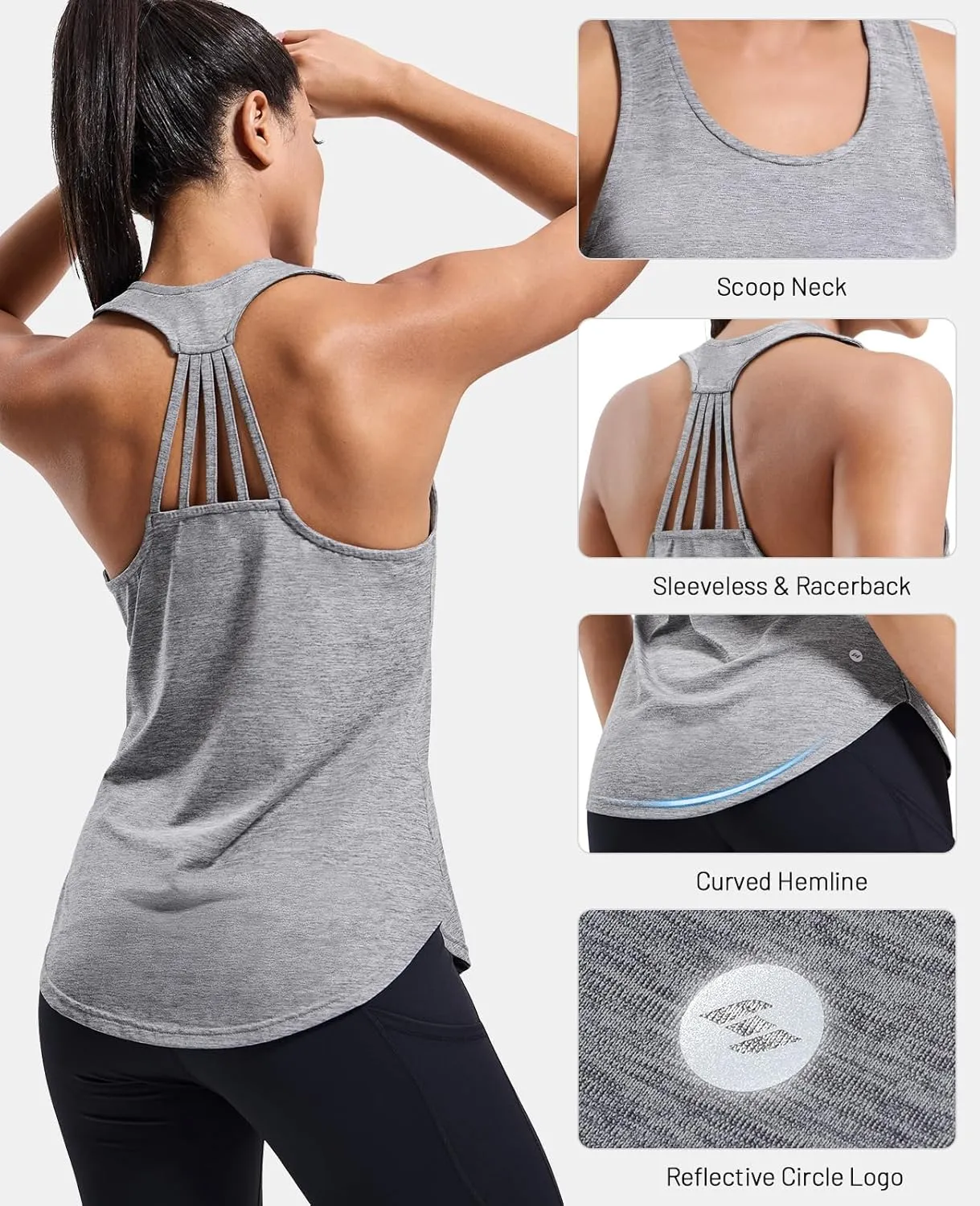MIER Womens Workout Tank Tops Sleeveless Yoga Athletic Running Dry Fit Shirts Racerback Soft Gym Muscle Tee, Scoop Neck