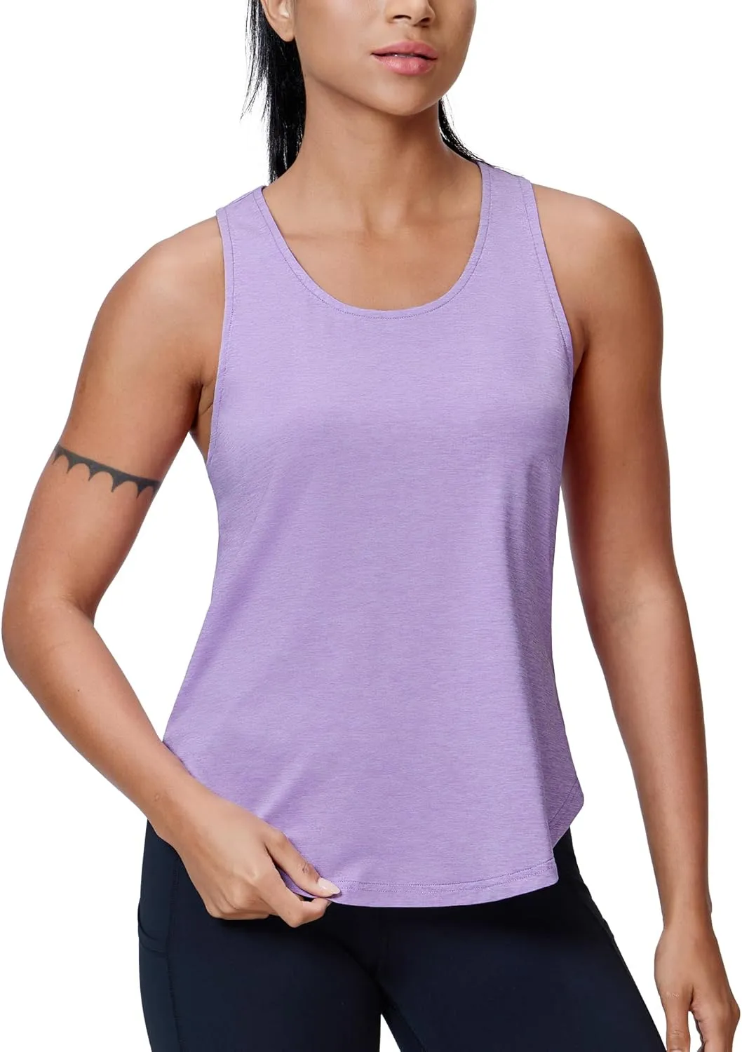 MIER Womens Workout Tank Tops Sleeveless Yoga Athletic Running Dry Fit Shirts Racerback Soft Gym Muscle Tee, Scoop Neck