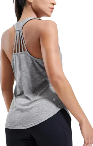 MIER Womens Workout Tank Tops Sleeveless Yoga Athletic Running Dry Fit Shirts Racerback Soft Gym Muscle Tee, Scoop Neck