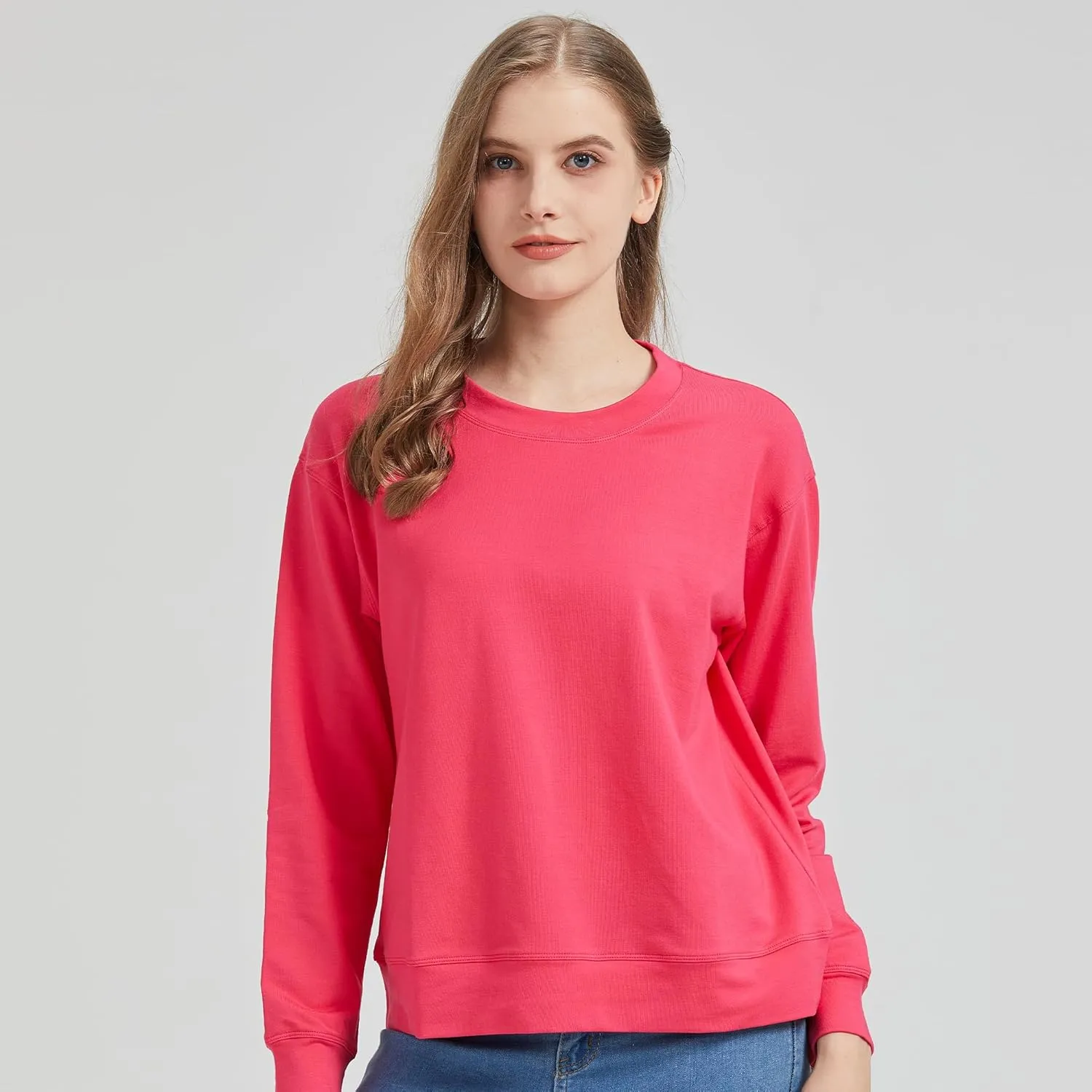 netdraw Women's Midweight Bamboo Viscose Sweatshirt Oversized Soft Crew Neck Cotton French Terry Pullover Tops