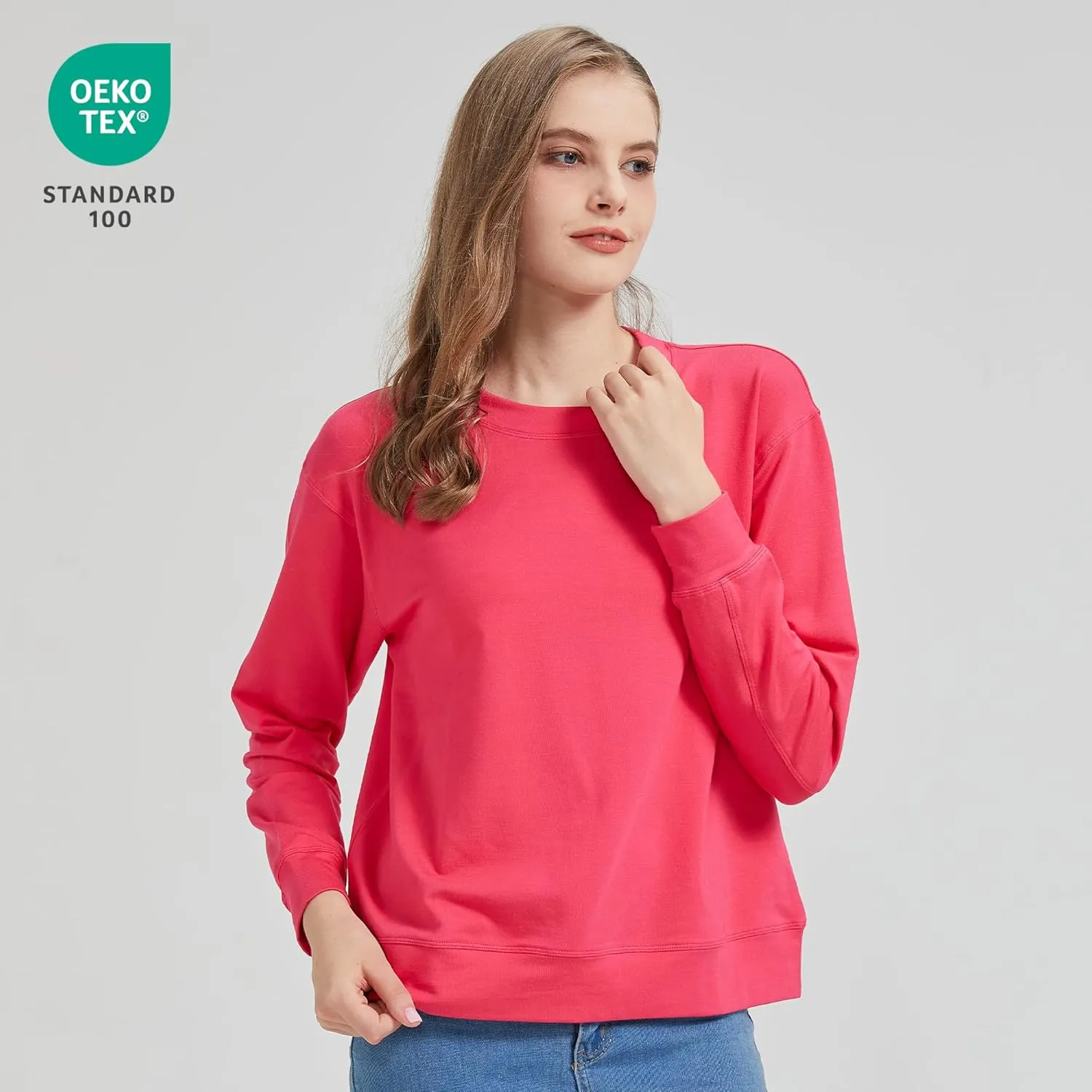 netdraw Women's Midweight Bamboo Viscose Sweatshirt Oversized Soft Crew Neck Cotton French Terry Pullover Tops