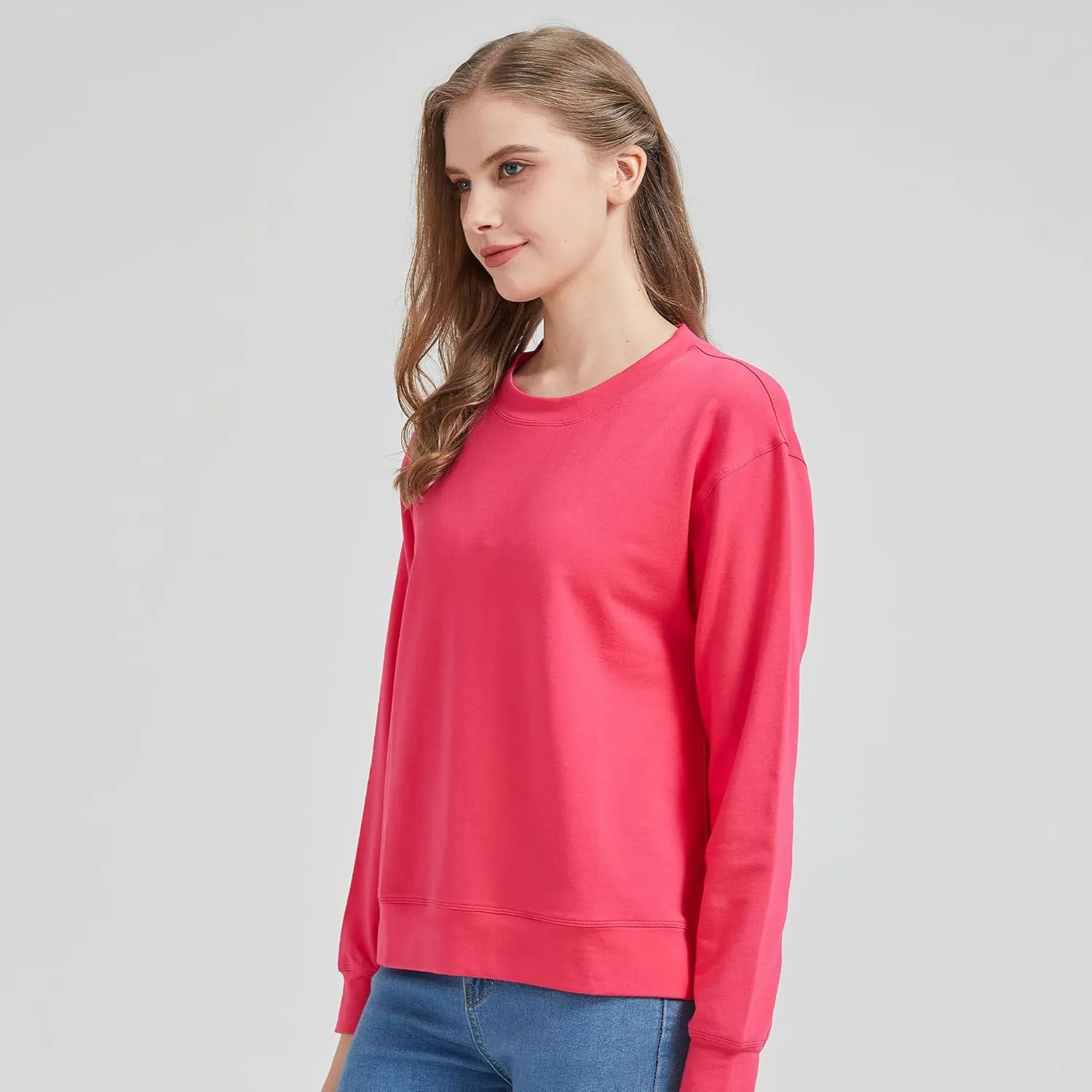 netdraw Women's Midweight Bamboo Viscose Sweatshirt Oversized Soft Crew Neck Cotton French Terry Pullover Tops