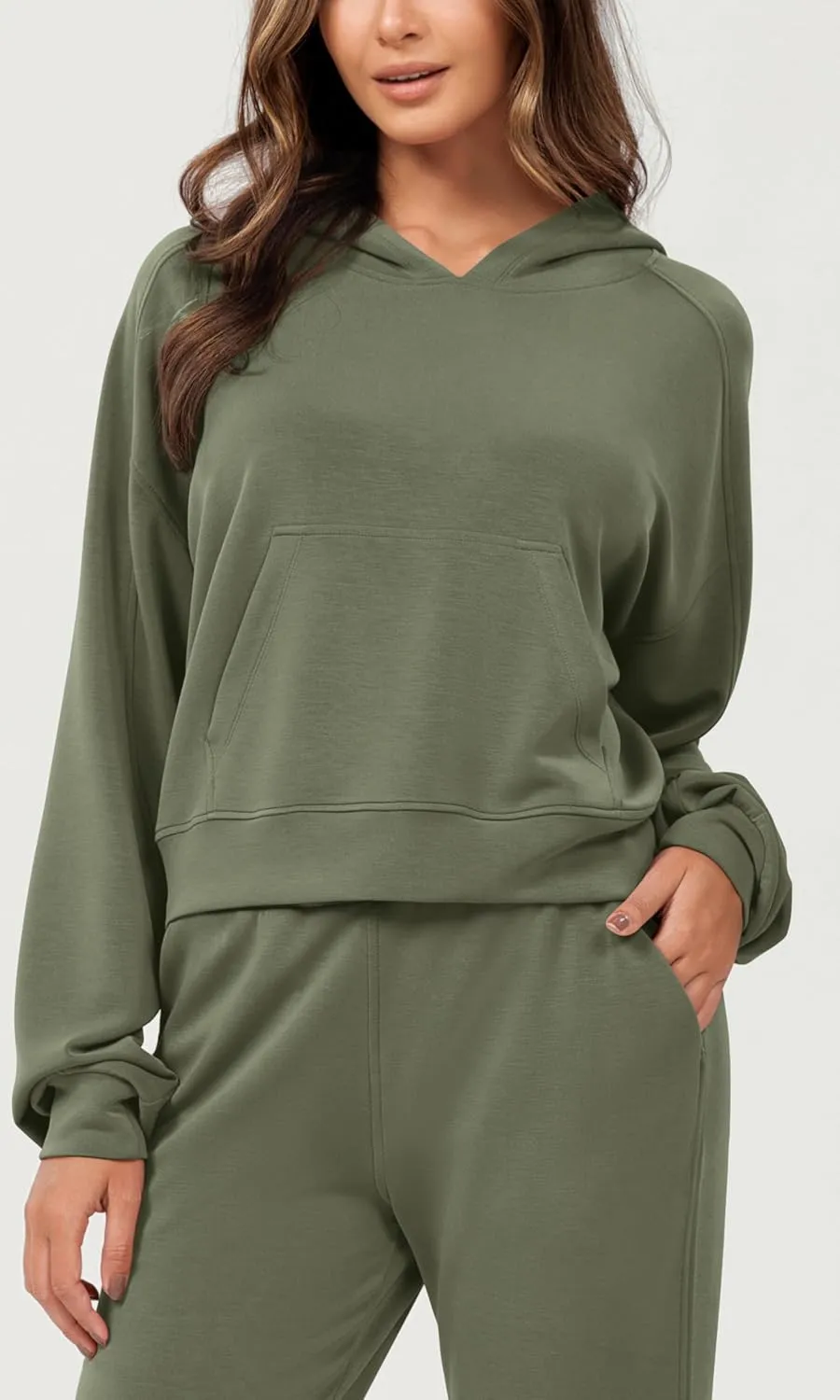 ODODOS Modal Soft Long Sleeve Cropped Hoodie for Women Oversized Pullover Sweatshirts with Pocket