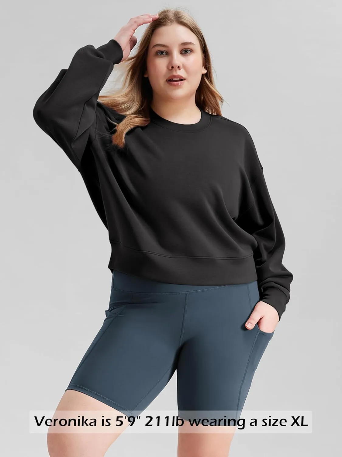 ODODOS Modal Soft Long Sleeve Cropped Sweatshirts for Women Oversized Crew Neck Pullover Crop Top