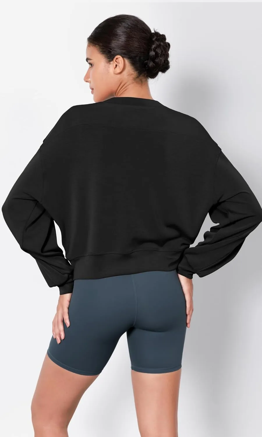 ODODOS Modal Soft Long Sleeve Cropped Sweatshirts for Women Oversized Crew Neck Pullover Crop Top