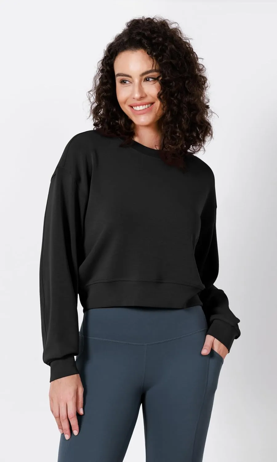 ODODOS Modal Soft Long Sleeve Cropped Sweatshirts for Women Oversized Crew Neck Pullover Crop Top