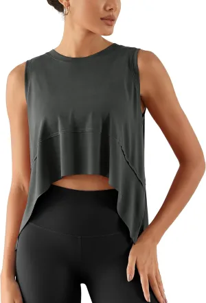 ODODOS Modal Soft Sleeveless Crop Top for Women Athletic Tee Gym Workout Cropped Yoga Tank