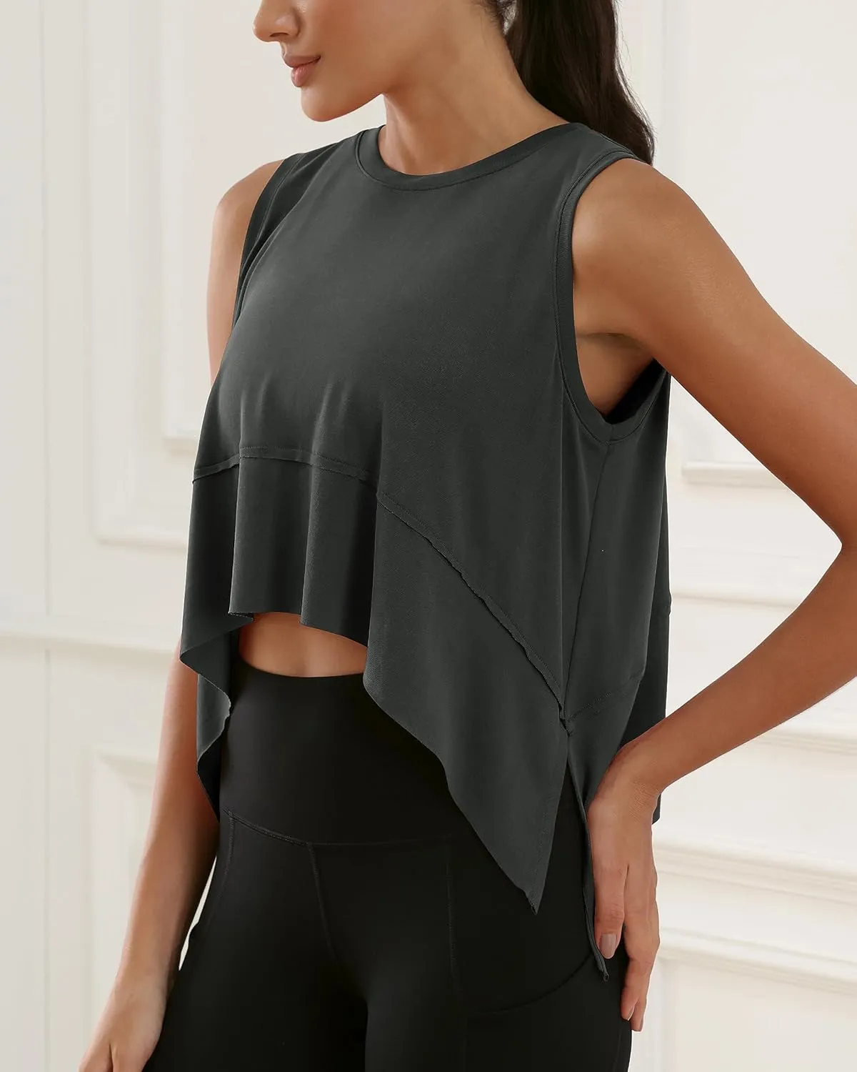 ODODOS Modal Soft Sleeveless Crop Top for Women Athletic Tee Gym Workout Cropped Yoga Tank