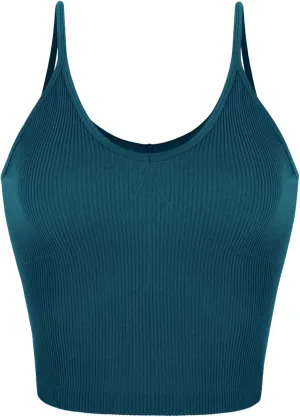 ODODOS V Neck Seamless Crop Tank for Women Ribbed Knit Soft Cropped Camisole Tops