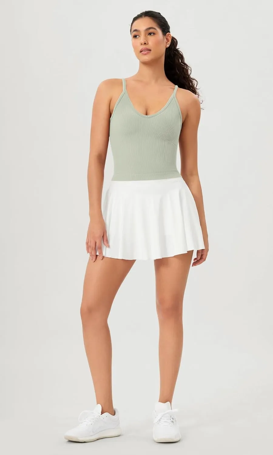 ODODOS V Neck Seamless Crop Tank for Women Ribbed Knit Soft Cropped Camisole Tops