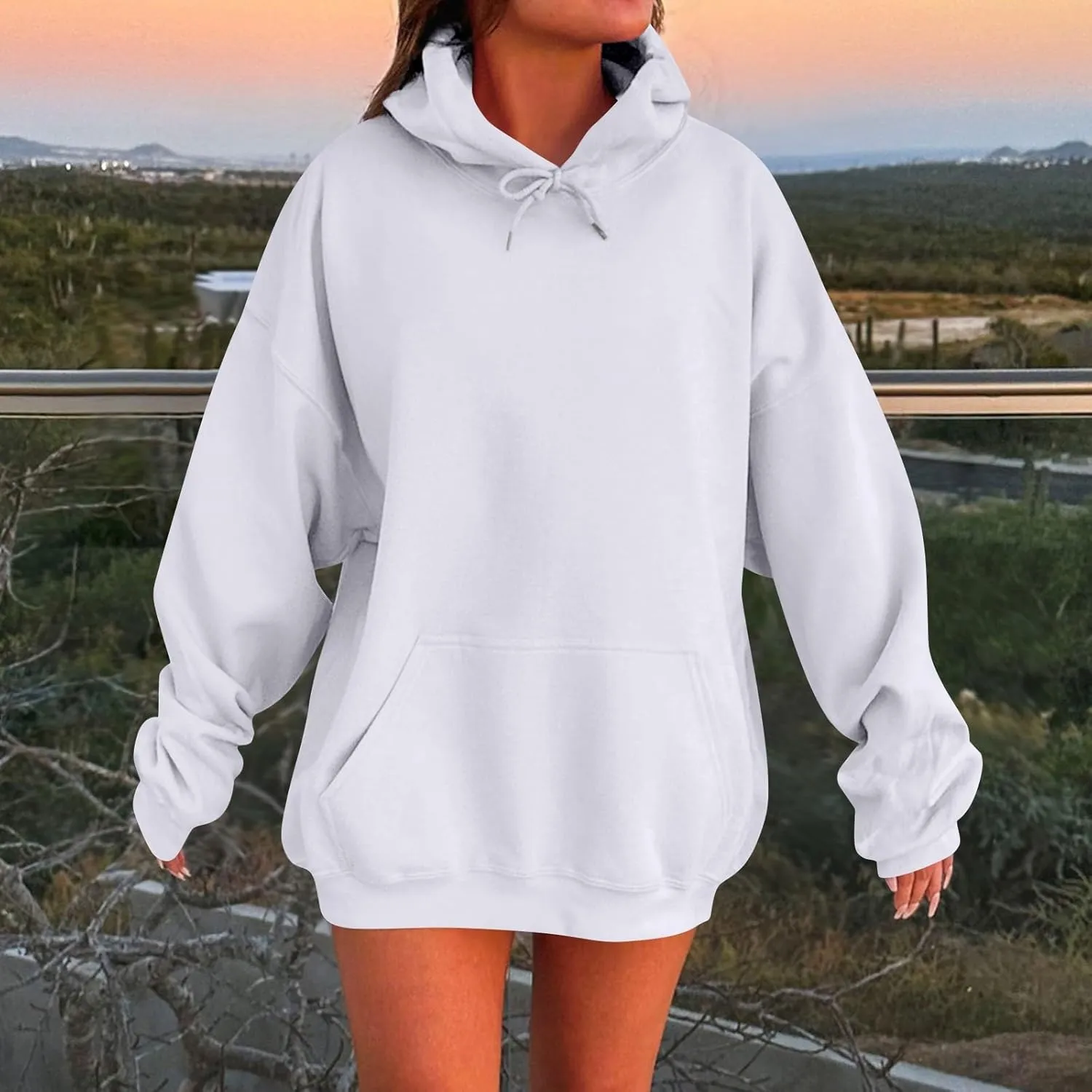 Oversized Hoodie for Women Plus Size Lightweight Fleece Hooded Sweatshirts Drop Shoulder Drawstring Pullover Hoodies