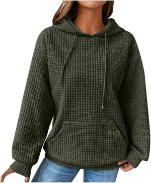 Oversized Hoodie for Women Plus Size Long Sleeve Waffle Sweatshirt Casual Loose Pullover Trendy Tops with Pocket