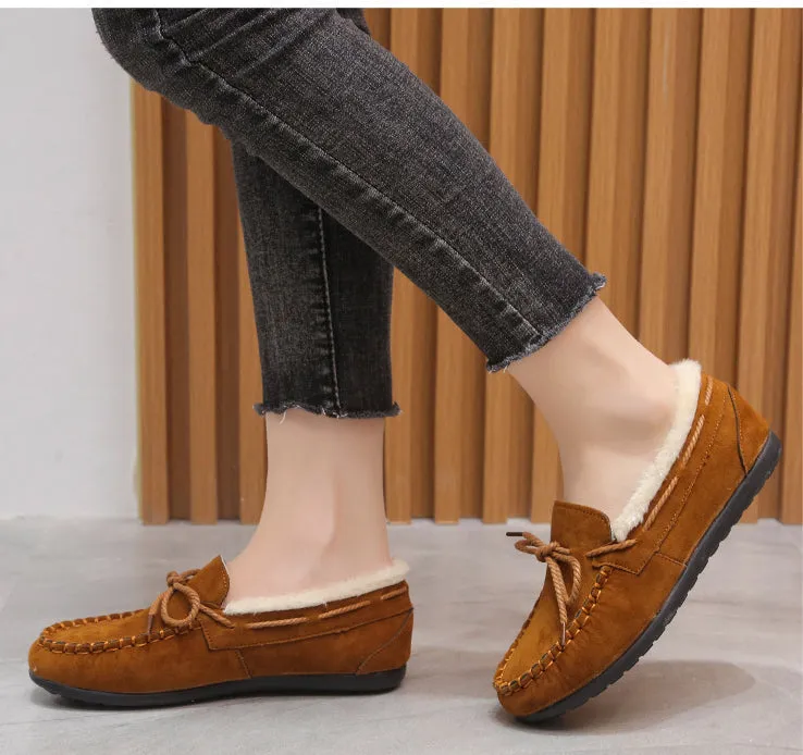 Owlkay Women's Fleece Flat Casual Slip-On Pea Shoes
