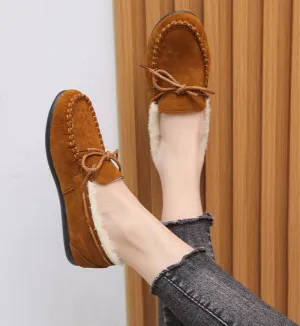 Owlkay Women's Fleece Flat Casual Slip-On Pea Shoes