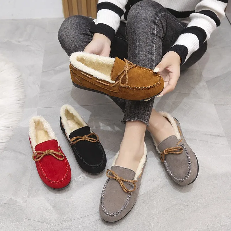 Owlkay Women's Fleece Flat Casual Slip-On Pea Shoes