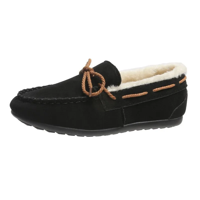 Owlkay Women's Fleece Flat Casual Slip-On Pea Shoes