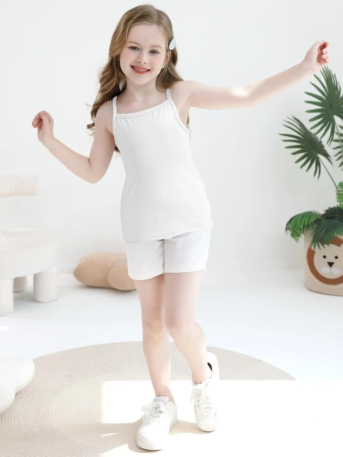 Poroka 6 Pack Girls Tank Top Solid Sleeveless Undershirts Cami Scoop Neck Undershirts Soft Dance Tank Tops for Toddler