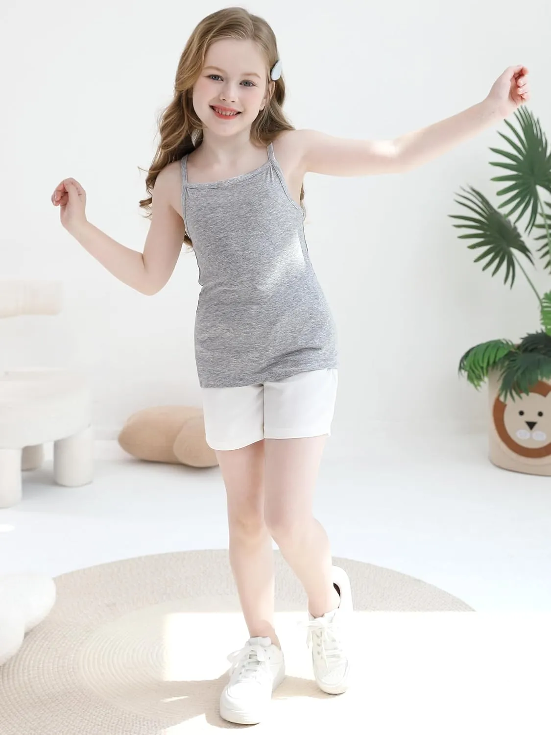 Poroka 6 Pack Girls Tank Top Solid Sleeveless Undershirts Cami Scoop Neck Undershirts Soft Dance Tank Tops for Toddler