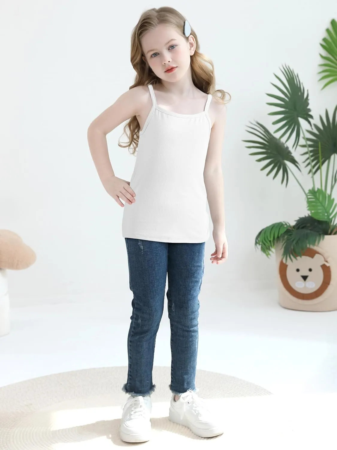 Poroka 6 Pack Girls Tank Top Solid Sleeveless Undershirts Cami Scoop Neck Undershirts Soft Dance Tank Tops for Toddler