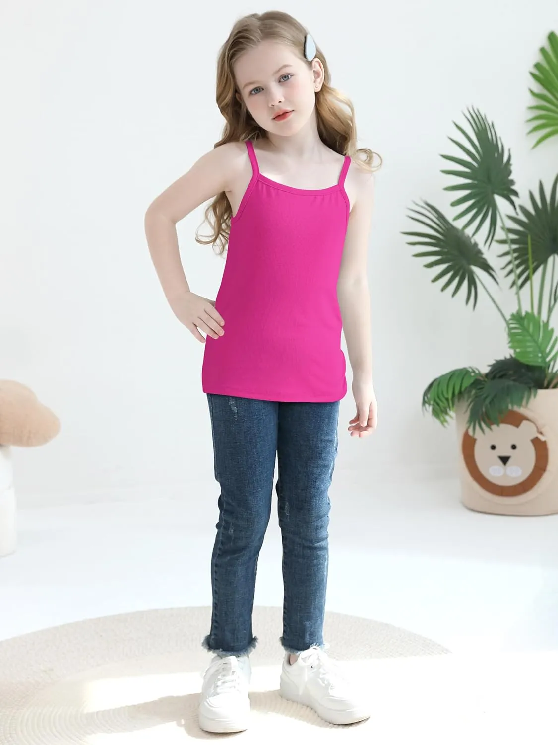 Poroka 6 Pack Girls Tank Top Solid Sleeveless Undershirts Cami Scoop Neck Undershirts Soft Dance Tank Tops for Toddler
