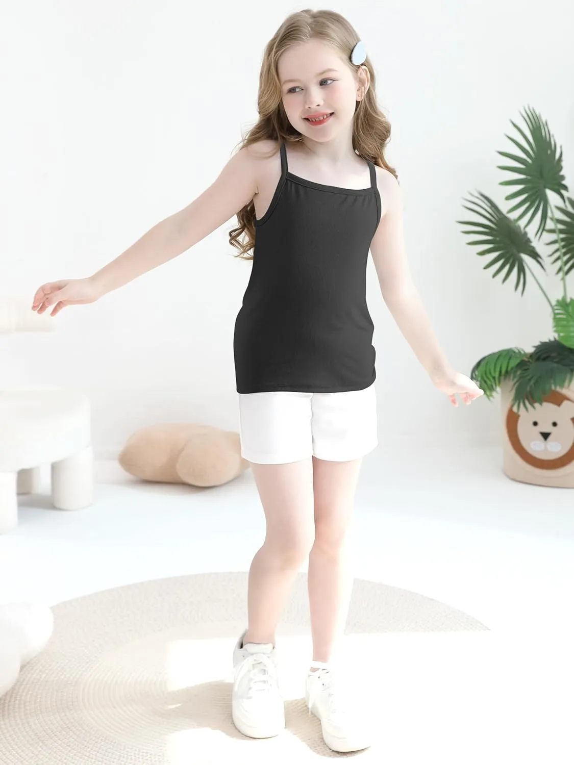 Poroka 6 Pack Girls Tank Top Solid Sleeveless Undershirts Cami Scoop Neck Undershirts Soft Dance Tank Tops for Toddler