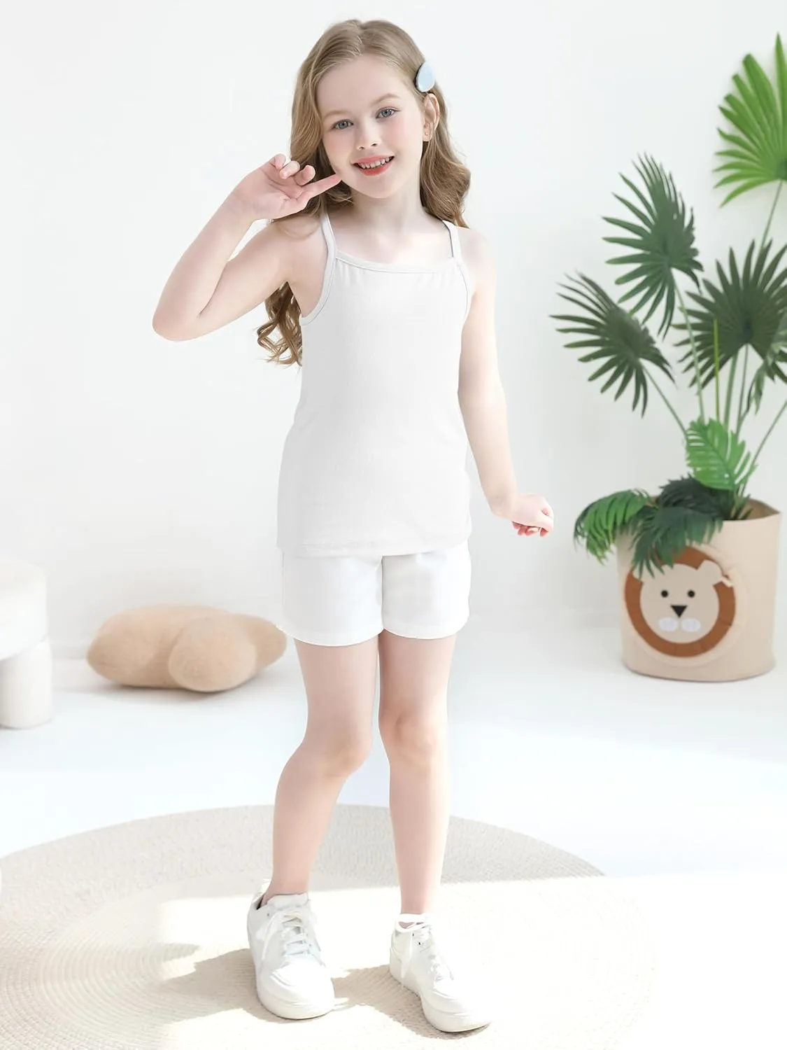 Poroka 6 Pack Girls Tank Top Solid Sleeveless Undershirts Cami Scoop Neck Undershirts Soft Dance Tank Tops for Toddler