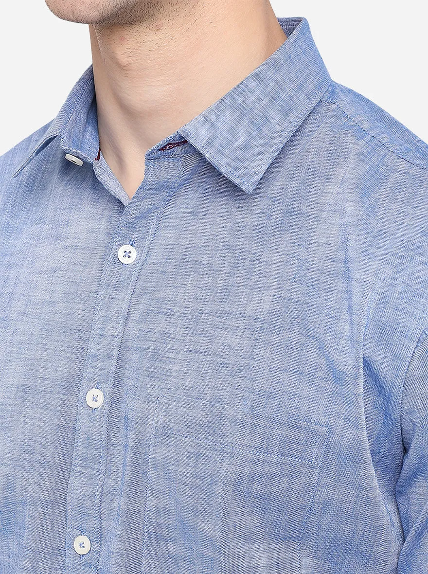 Sky Blue Solid Classic Fit Semi Casual Shirt | Greenfibre