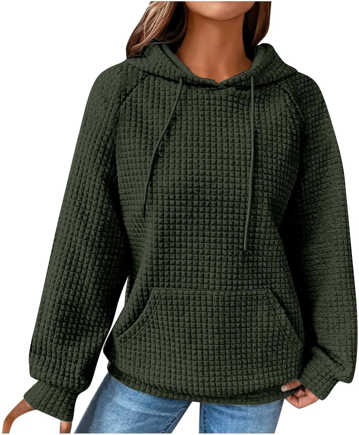 SMIDOW Oversized Hoodies For Women Trendy 2023 Waffle Knit Hooded Sweatshirt Casual Loose Fall Winter Pullover Tops