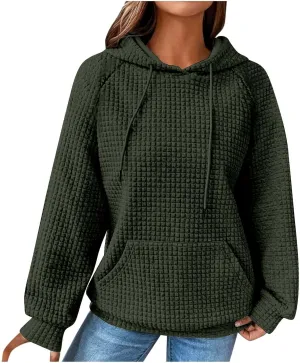 SMIDOW Oversized Hoodies For Women Trendy 2023 Waffle Knit Hooded Sweatshirt Casual Loose Fall Winter Pullover Tops