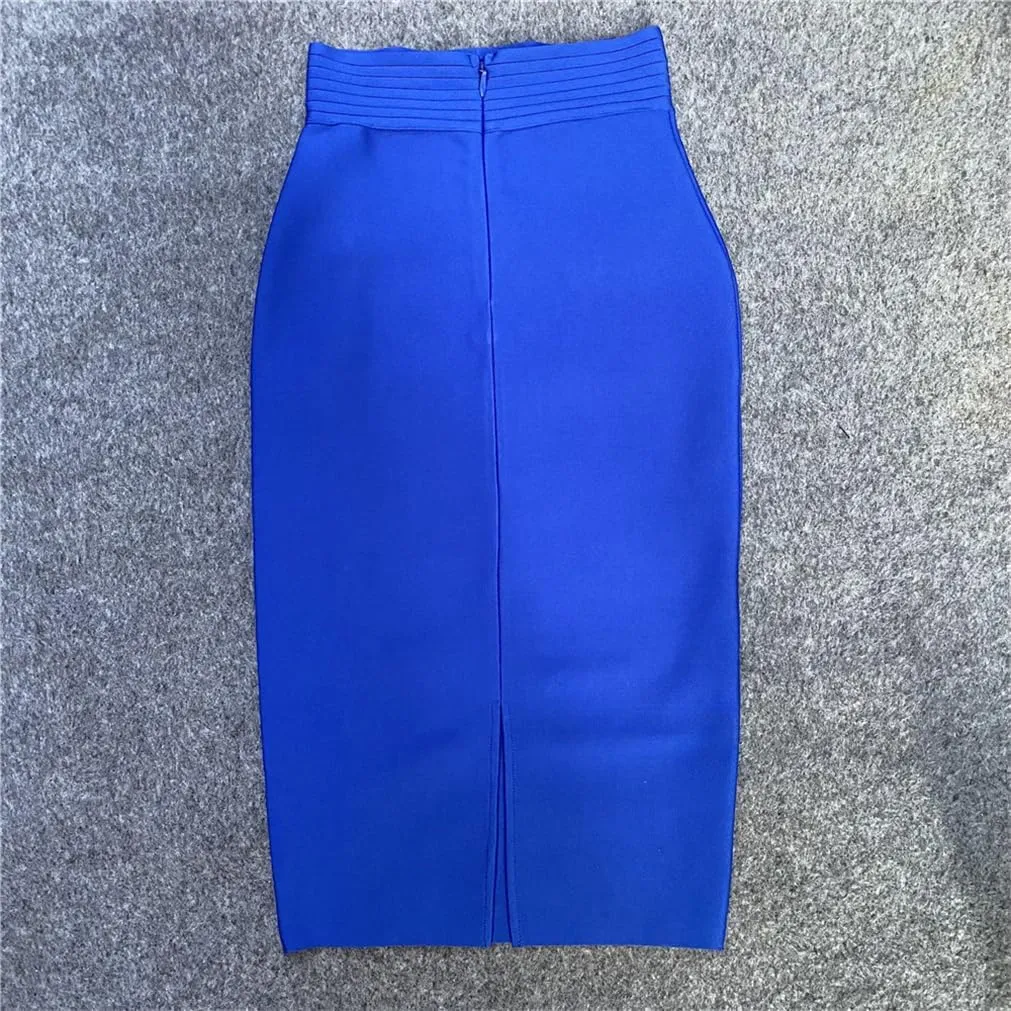 Sorrica Women's Elastic Waist Stretch Midi Pencil Skirt Bodycon Button Decor Skirts with Back Slit