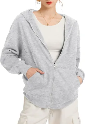 TAKEYAL Women Hoodies Sweatshirt Long Sleeve Zip Up Oversized Fall Jackets Casual Trendy Top soild