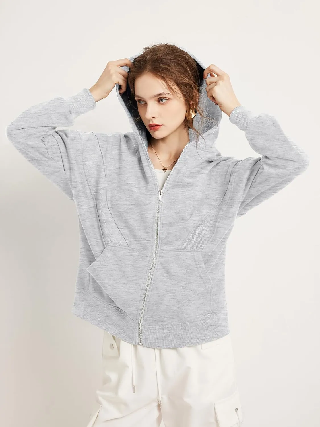 TAKEYAL Women Hoodies Sweatshirt Long Sleeve Zip Up Oversized Fall Jackets Casual Trendy Top soild