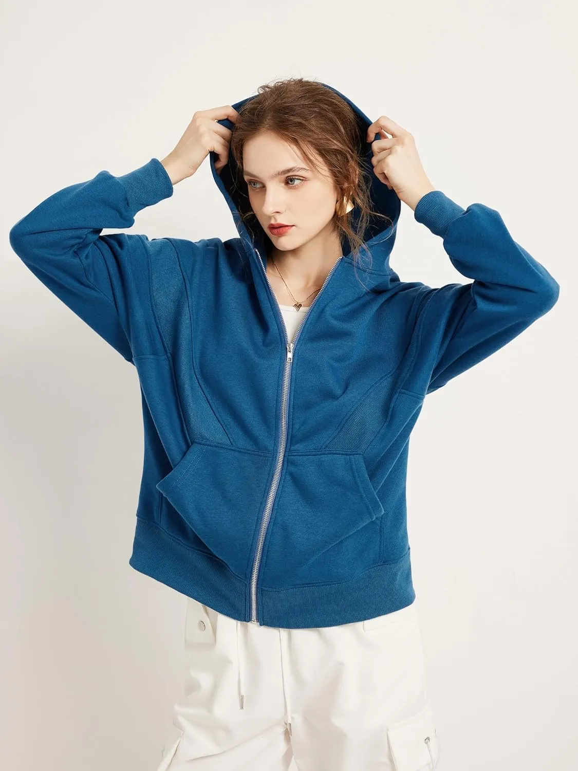 TAKEYAL Women Hoodies Sweatshirt Long Sleeve Zip Up Oversized Fall Jackets Casual Trendy Top soild