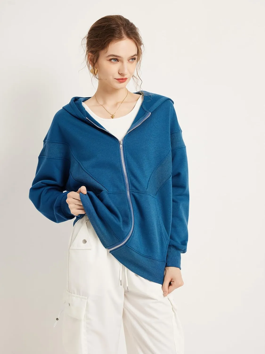 TAKEYAL Women Hoodies Sweatshirt Long Sleeve Zip Up Oversized Fall Jackets Casual Trendy Top soild
