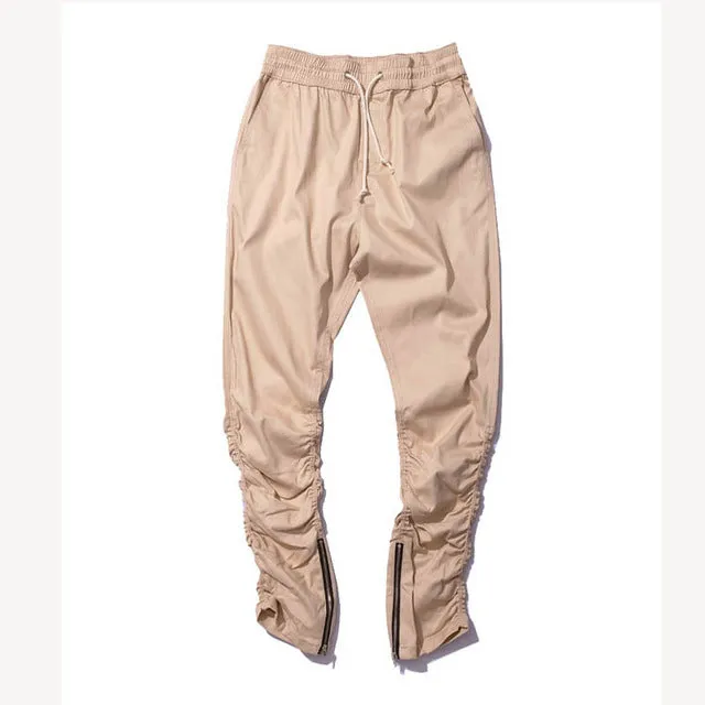 Tapered Zipper Legs Men Drawstring Jogger Pants