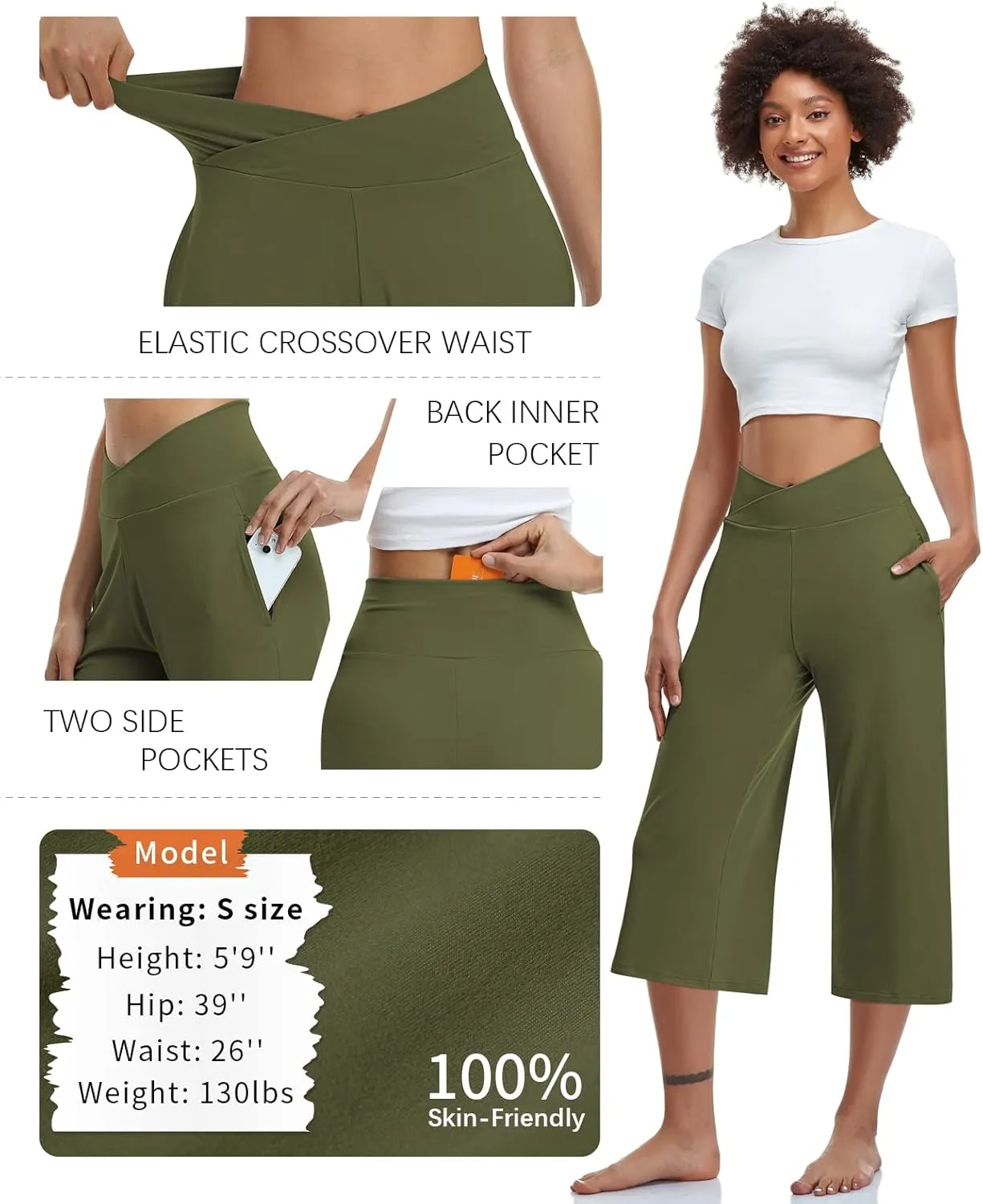 TARSE Womens Casual Wide Leg Yoga Capris Crossover High Waist Capri Pants Loose Soft Pajama Pockets Sweatpants