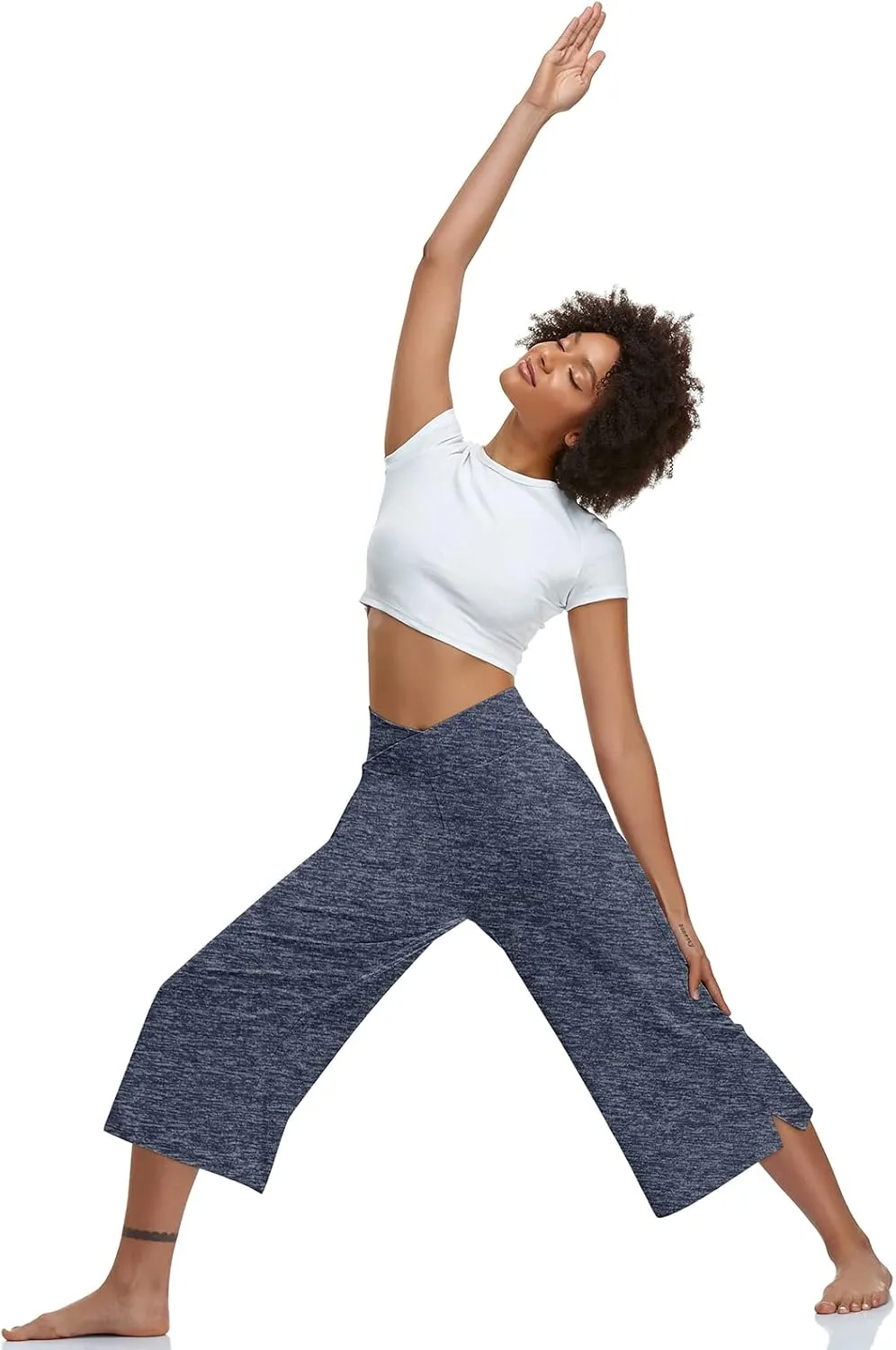 TARSE Womens Casual Wide Leg Yoga Capris Crossover High Waist Capri Pants Loose Soft Pajama Pockets Sweatpants